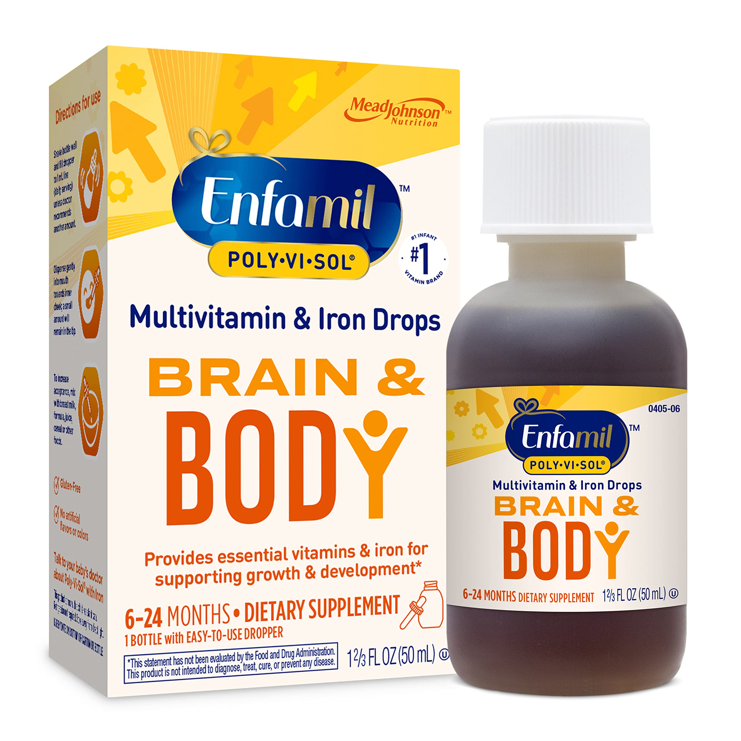 Version 1.0.0 Enfamil Prenatals & Baby Vitamins Poly-Vi-Sol 8 Multi-Vitamins & Iron Supplement Drops for Infants & Toddlers, Supports Growth & Development, 50 mL Dropper Bottle - Image 1