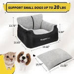 BurgeonNest Dog Car Seat for Small Dogs, Soft Pet Car Travel Home Bed Under 25 lbs, Fully Detachable and Washable Cat Booster Carseats with Storage Pockets and Clip-On Leash Portable Carrier,Black - Image 8