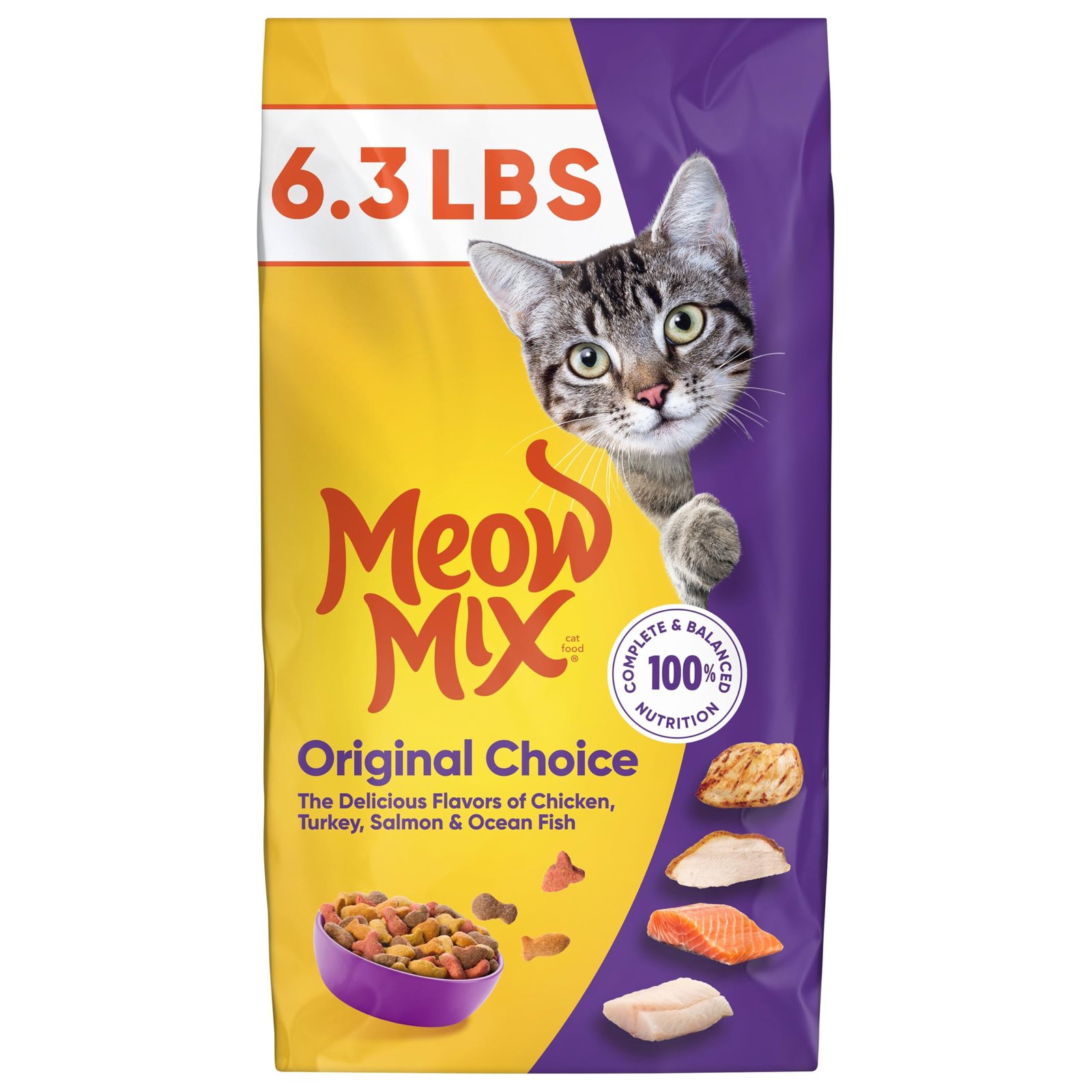 81fR3aorQGL.jpg Meow Mix Original Choice Dry Cat Food, 6.3 Pound Bag - Image 1
