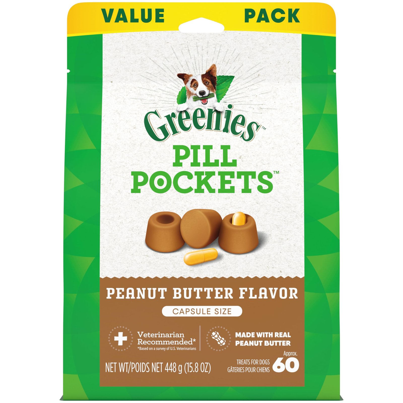 81kuxogKiPL.jpg Greenies Pill Pockets for Dogs Large Size, Dog Treat Pouch for Capsule Medication, Peanut Butter Flavor, 15.8 oz. Pouch - Image 1