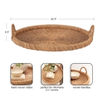 Kate and Laurel Cormont Modern Round Woven Rattan Tray with Handles; 23 Inch Diameter; Natural Rattan; Decorative Circle Boho Tray for Use as Versatile Ottoman Tray or Serving Platter - Image 9