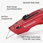 WORKPRO Premium Utility Knife, Retractable All Metal Heavy Duty Box Cutter, Quick Change Blade Razor Knife, with 10 Extra Blades - Image 6