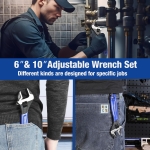 WORKPRO 2-Piece Adjustable Wrench Set, 6-Inch & 10-Inch Wide Jaw Black Oxide Wrench, Cr-V Steel, Metric & SAE Scales, Max Jaw Opening 15/16" & 1-5/16", for Home Repairs, Plumbing, Garage Work - Image 2