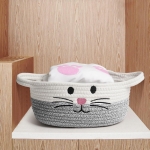 Small Woven Baskets for Organizing Rope with Handle Cute Cotton Basket for Nursery Gift Dog Cat Toy Storage Basket for Toy Organizer-Gray - Image 3